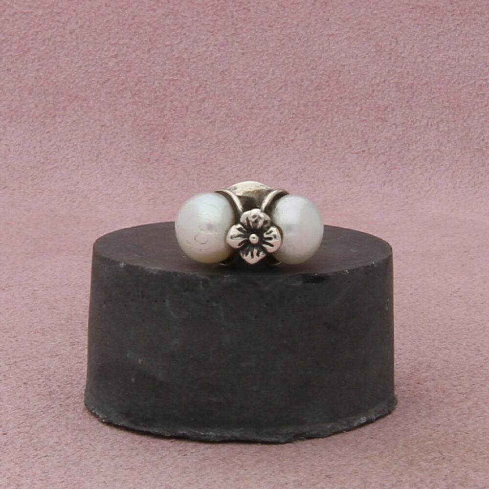 trollbeads sterling silver triple pearl floral retired bead charm